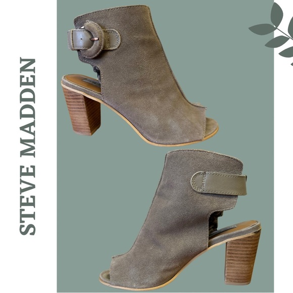 Steve Madden Catlyna Leather Peep Toe Block Heel Sandal Bootie Buckle Tan Size 8 - Picture 2 of 8